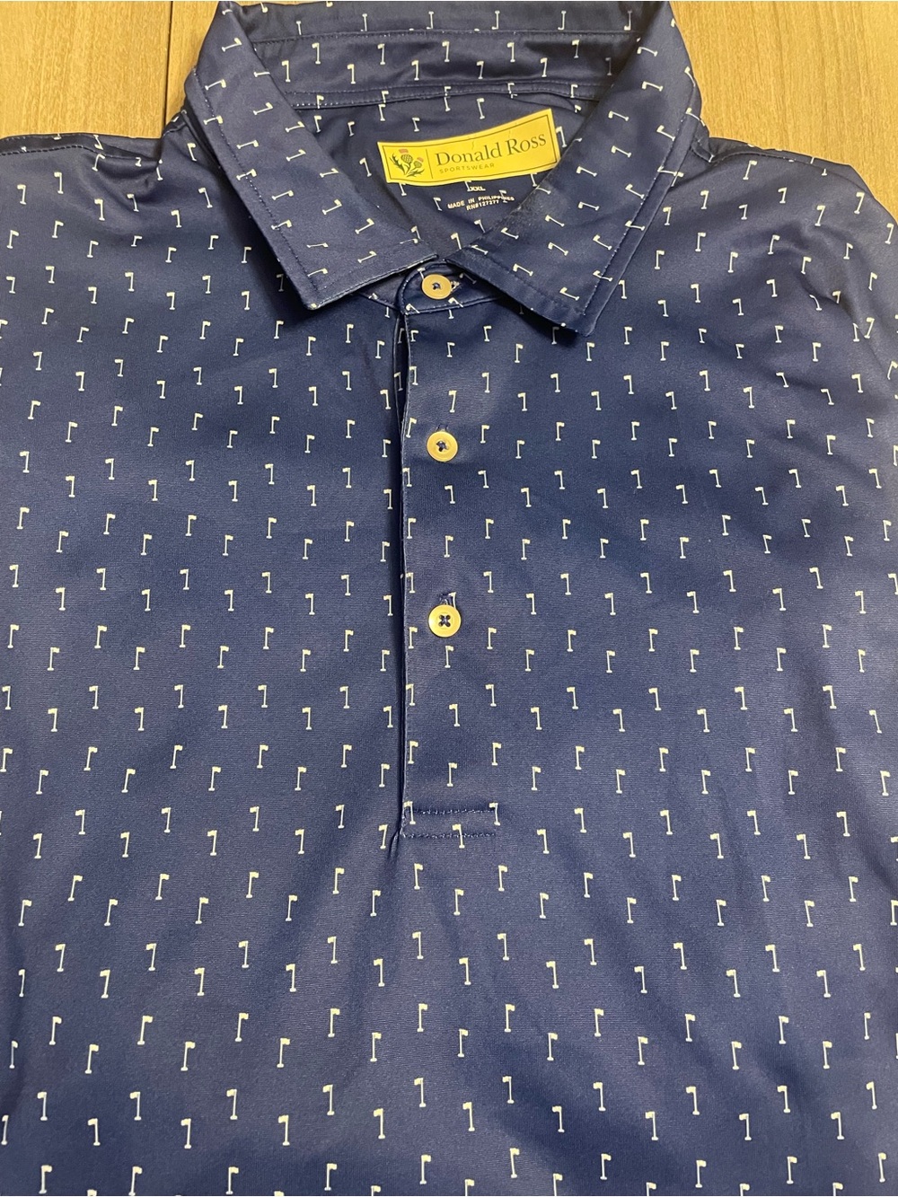 Donald Ross Sportswear Polo Shirt XXL Blue Flag Print Golf Performance Edgewood